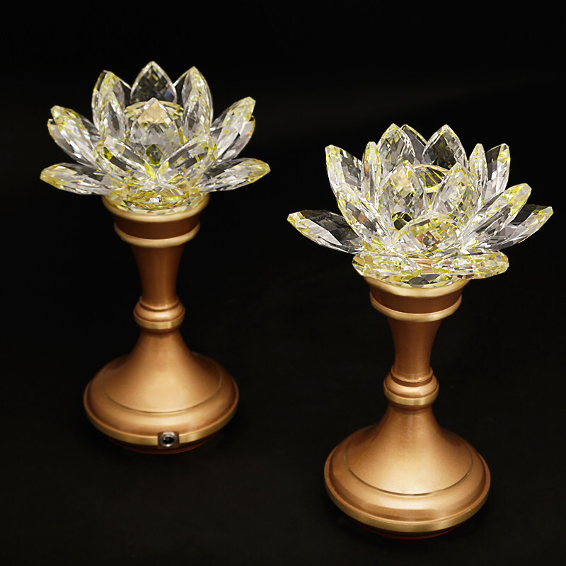 尤萨 纯铜水晶莲花灯佛堂长明灯摆件 佛具佛前供灯佛教用品 7"粉金水晶灯